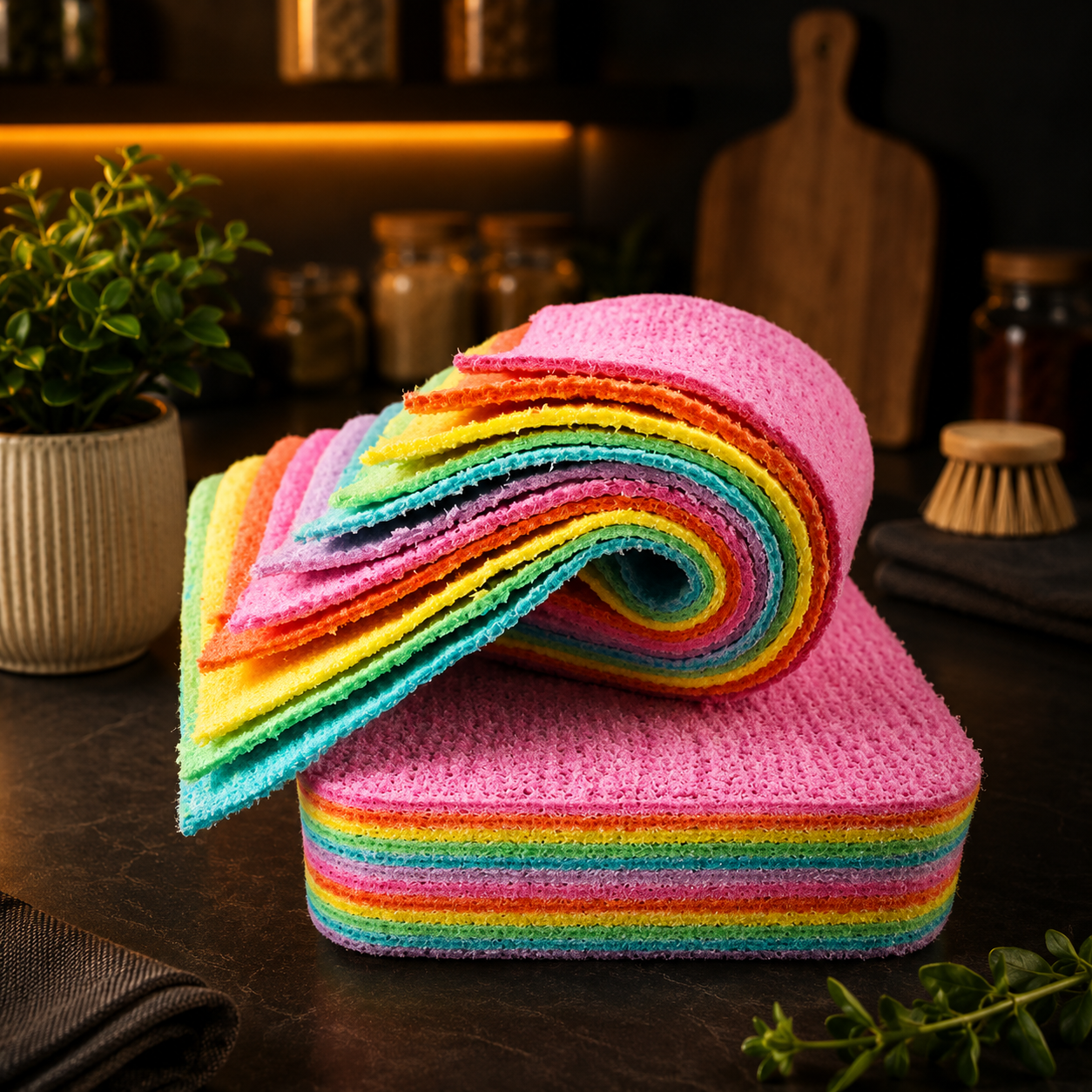 Rainbow Microfiber Dish Cleaning Sponges (12 Pieces)