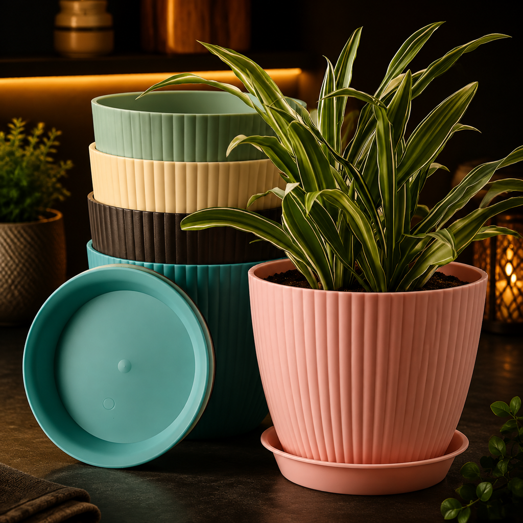 Round Plant Pot with Drainage Tray