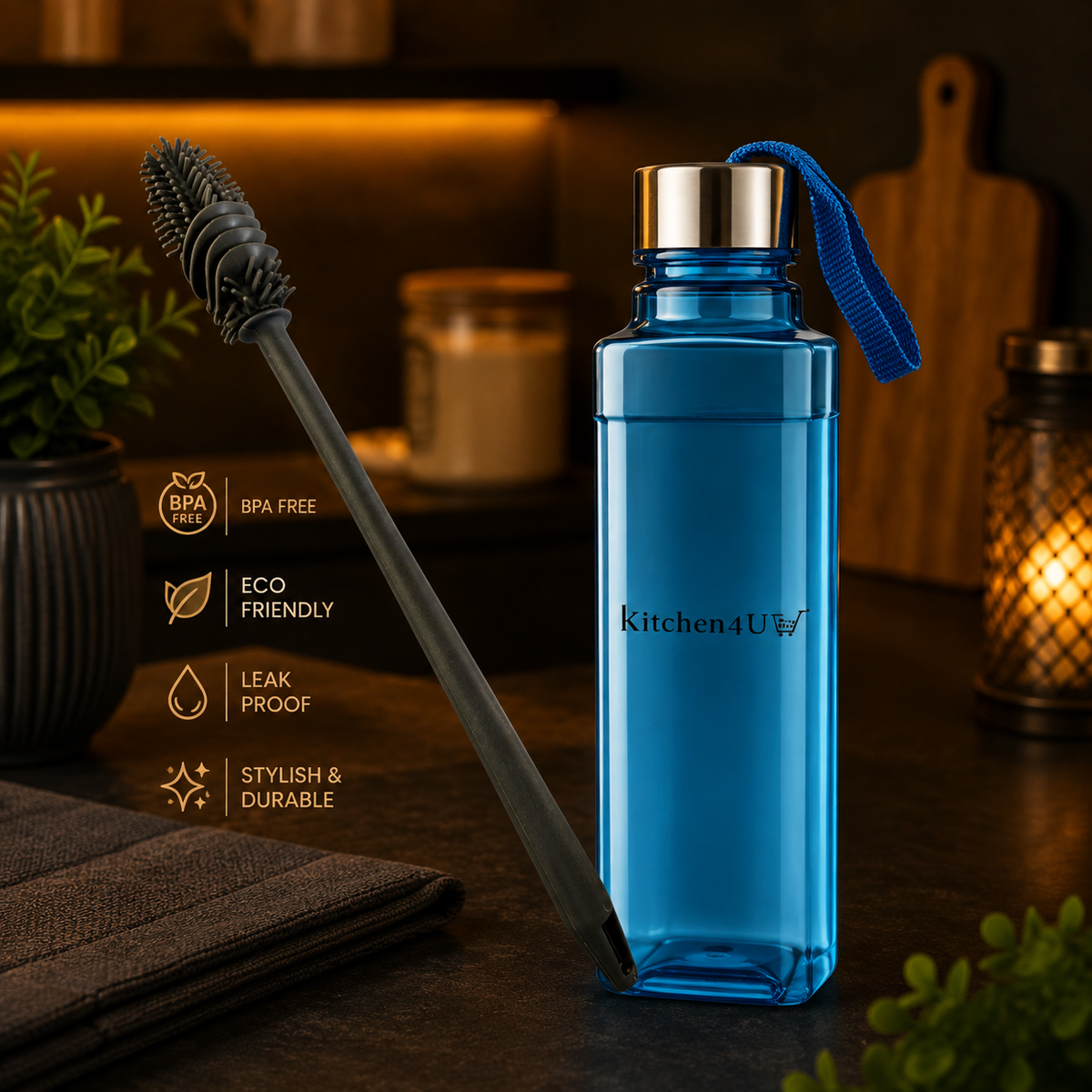 ThingsWalaa Premium Silicone Cleaning Brush with 1L Water Bottle Set (Multi-Color) for School, Home, Gym